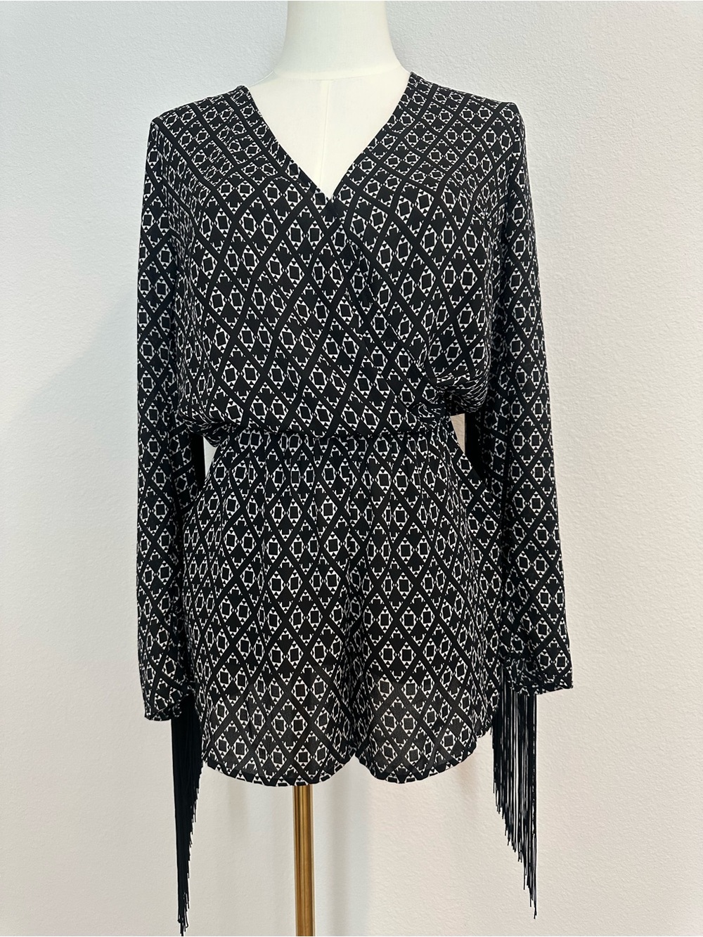 H&M Loves Coachella Black and White Geometric Fringe Romper